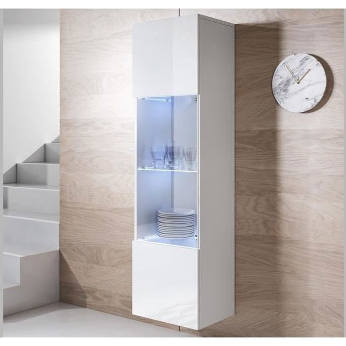 Design Ameublement - Vitrine Armoire LED LUKE V6 Suspendue - 1 porte - Blanc Brillant - 40x165x29cm