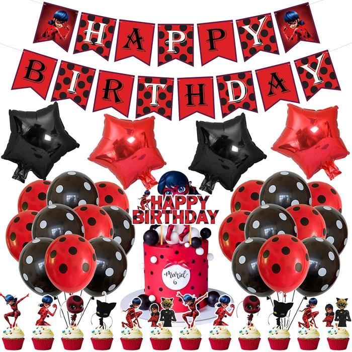 Ladybug Decorations De Fete D Anniversaire Banniere Ladybug Happy Birthday Ladybug Decoration De Gateau Motif Coccinelle Noir 274 Cdiscount Maison