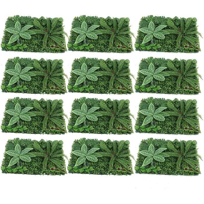 OUKANING 12 pièces Mur végétal Plantes artificielles Mur Faux pelouse