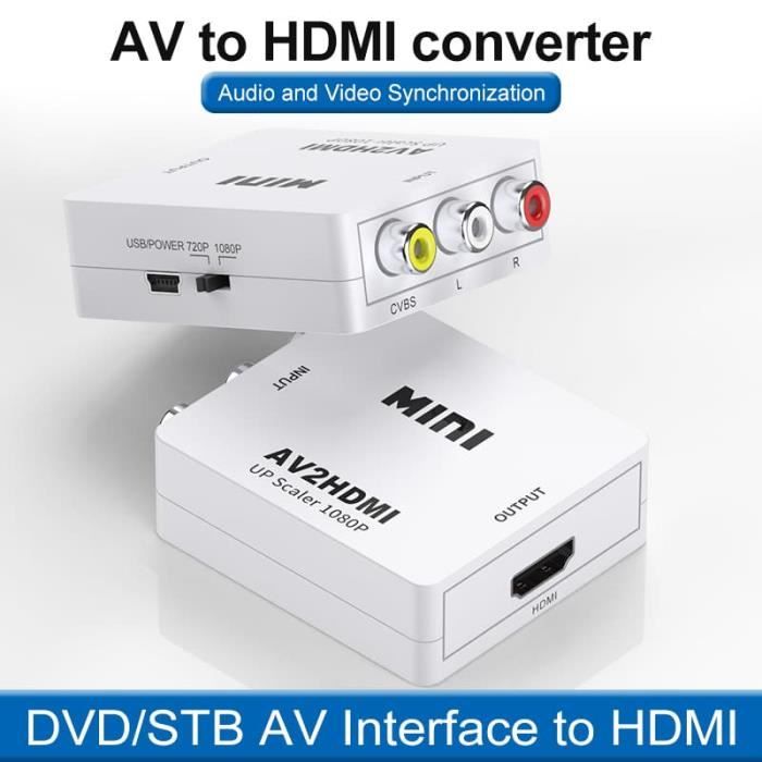 Adaptateur RCA vers HDMI, Convertisseur vidéo Mini AV vers HDMI compatible 1080P-Blanc