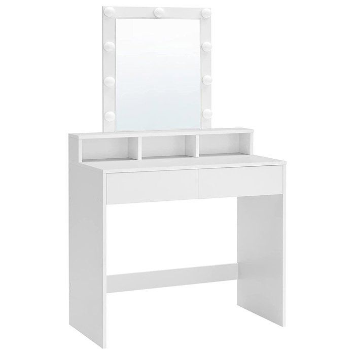 Coiffeuse Lucia Blanche Avec Miroir LED Et Tiroir éclairé - 108x140x40 Cm - Rangement Maquillage Dressing
