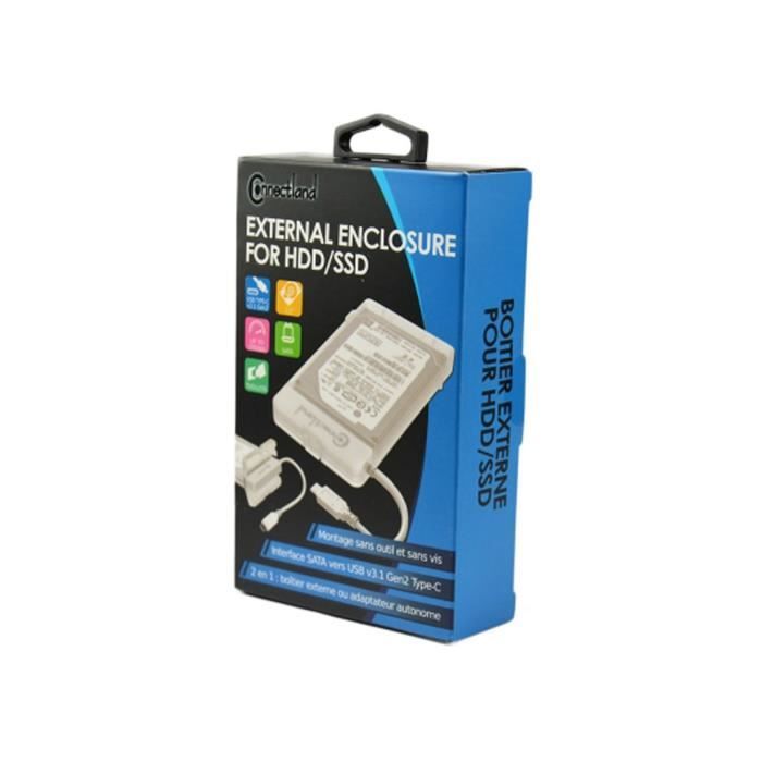 Boîtier externe - CONNECTLAND - G2-28-WH - USB 3.1 Type-C - 2.5 SATA - Blanc