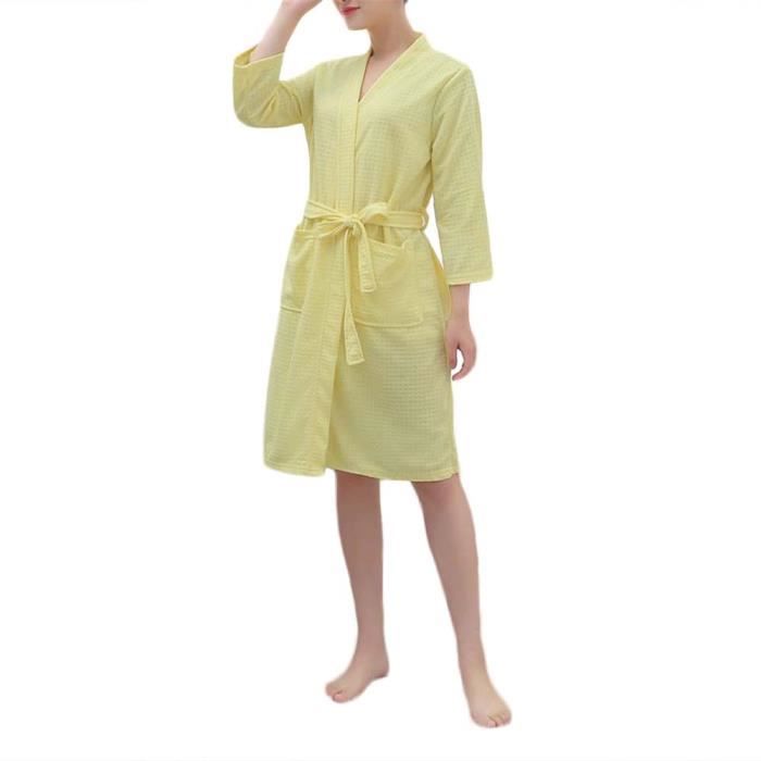 Peignoir de Bain Femme Homme Robe de SPA-Chambre en Coton Sortie de Bain  Vêtement de Nuit Léger pour Printemps et Eté XL-Jaune - Cdiscount Maison