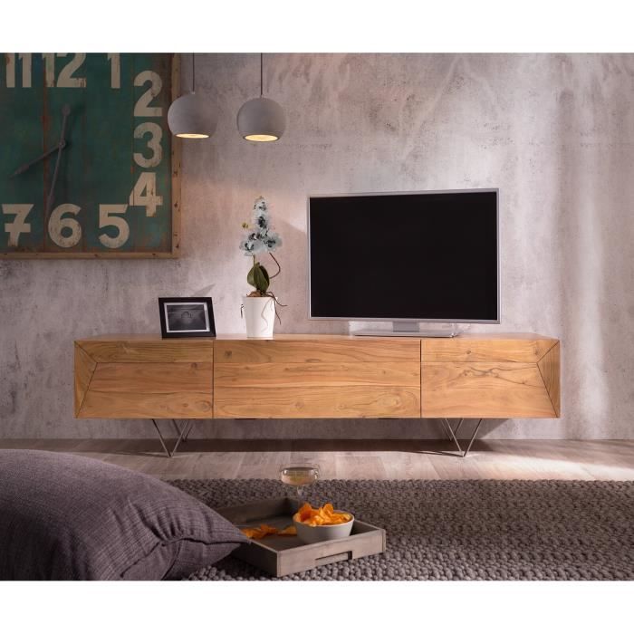 meuble-tv wyatt acacia nature 175 cm 1 abattant 2 portes design lowboard