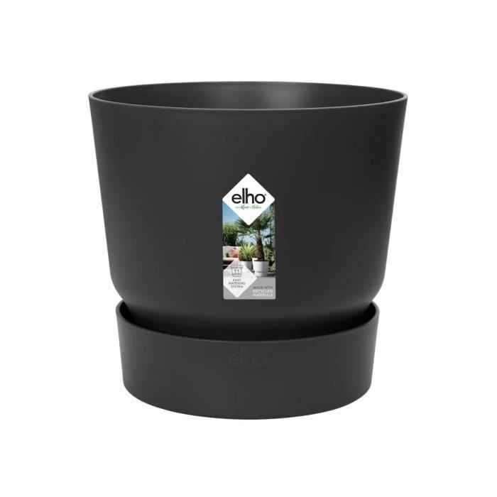 ELHO Greenville Pot de fleurs rond 55 - Noir - Ø 55 x H 50 cm - extérieur - 100% recyclé