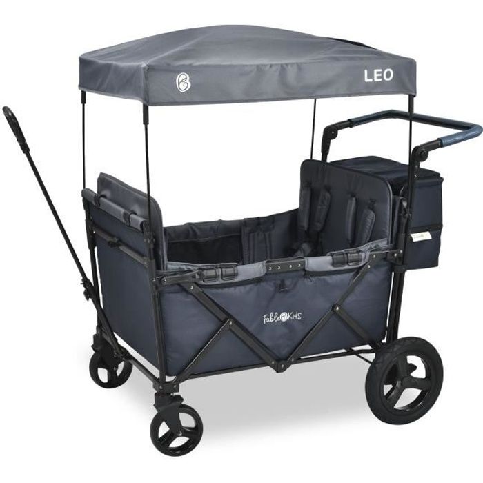FableKids Chariot à pédales Leo X4Plus avec toit | Chariot de transport pliable | jusqu'à 20 kg par siège|Oxford 600D|Blueberry Blue