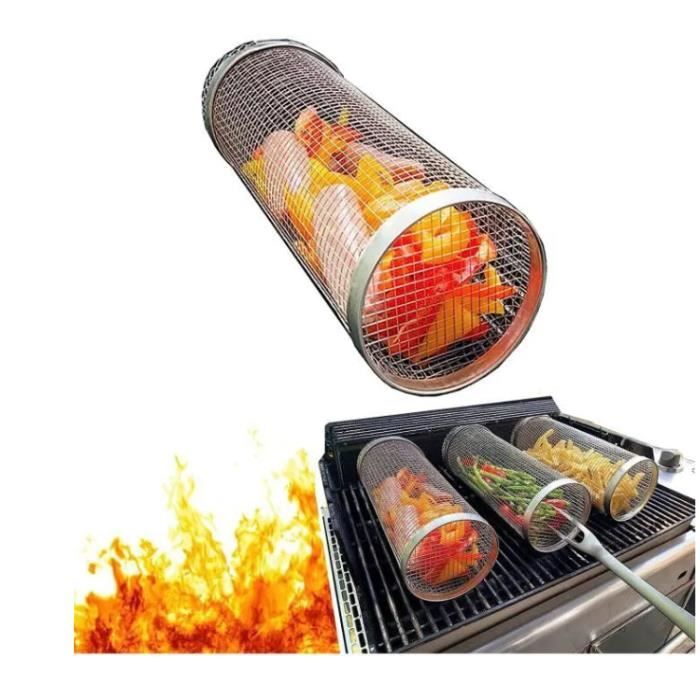 Panier Barbecue En Acier Inox – Filet à Griller Pour Légumes, Viandes, Brochettes – Idéal Cuisson Extérieure