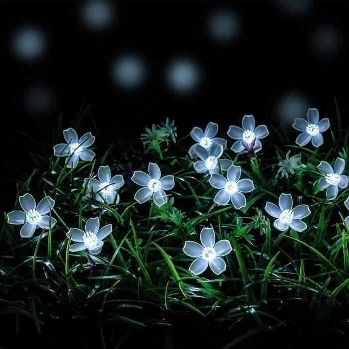 LUCKYLY-7m Guirlande Lumineuse Solaire en Forme de Fleurs de Cerisier 50 LED 8 Modes Décoration Jardin Lumière Blanc Froid