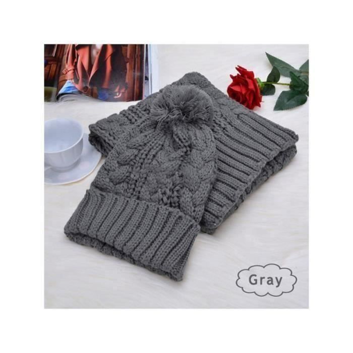 Ensemble Bonnet Echarpe Gant 3 En 1,Hiver Chaud Doublé En Polaire,TricotéS Gants Ski,Chaud