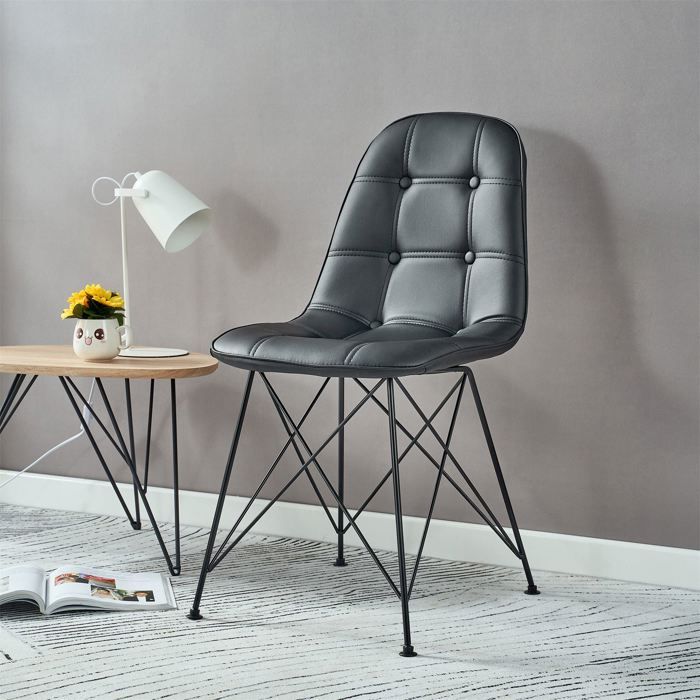 Lot de 4 chaises IMRAN pour salle à manger ou cuisine avec 4 pieds en métal noir design contemporain revêtement synthétique noir Lot de 4 chaises IMRAN pour salle à manger ou cuisine avec 4 pieds en métal noir design contemporain revêtement synthétique noir
