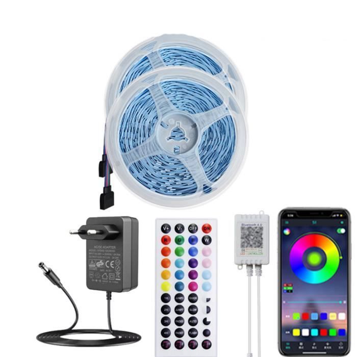 Ruban LED RGB 20m 5050 - Connecté Bluetooth/WiFi, 12V, Flexible, Multicolore, Neuf Pour Décoration Intérieure