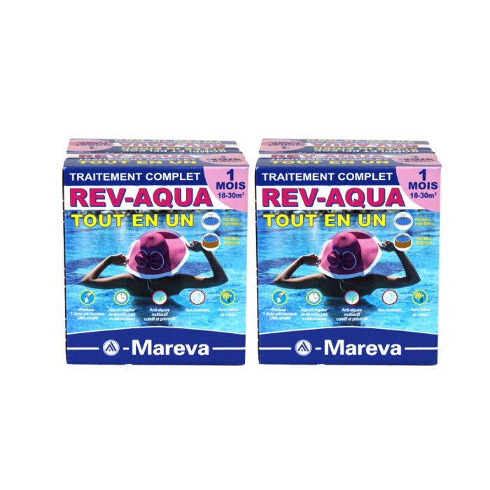Lot de 2 kits Rev-Aqua MAREVA traitement complet pour piscine de 18 à 30 m3 - 2 mois