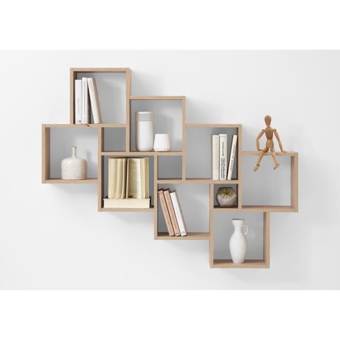 fmd etagere murale avec 11 compartiments chene cdiscount maison