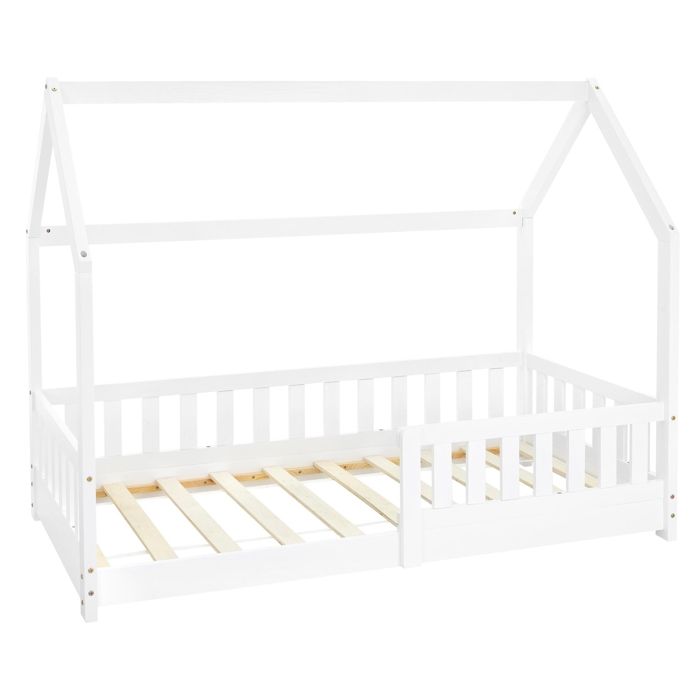 ML-Design Lit dEnfant en Bois de Pin Massif Blanc 160x80 cm Protection Contre les Chutes Toit et Sommier á Lattes ML-Design Lit dEnfant en Bois de Pin Massif Blanc 160x80 cm Protection Contre les Chutes Toit et Sommier á Lattes