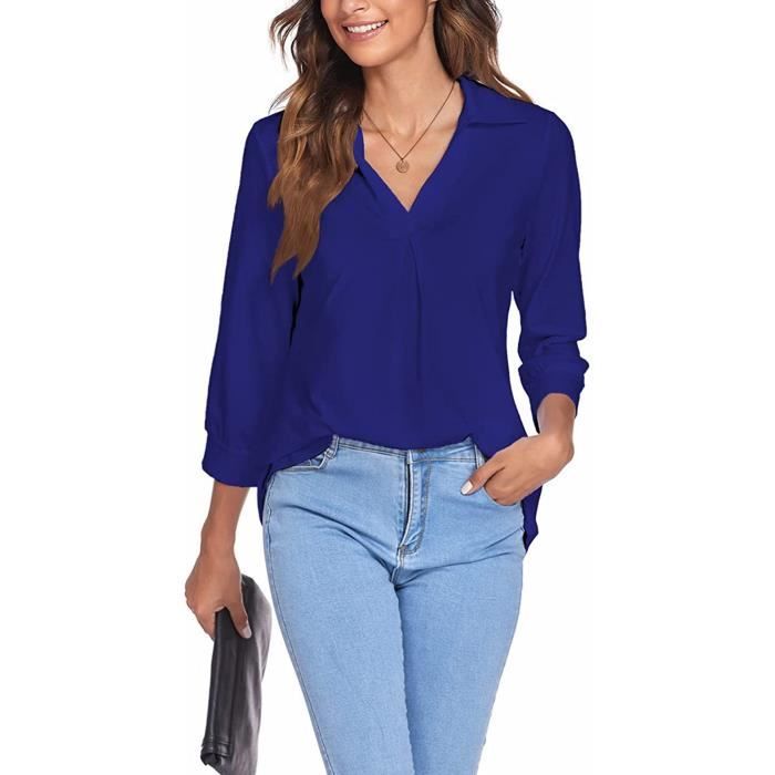Blouse Froncé Col En V Manches Longues