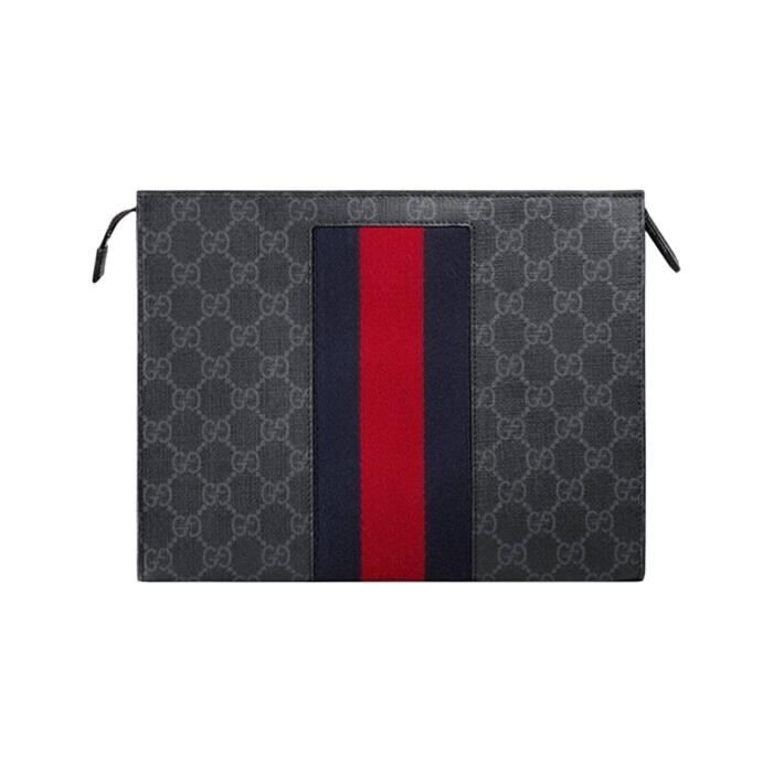 GUCCI décoré de sangles rayées rouges et bleues Pochette en toile pour ...