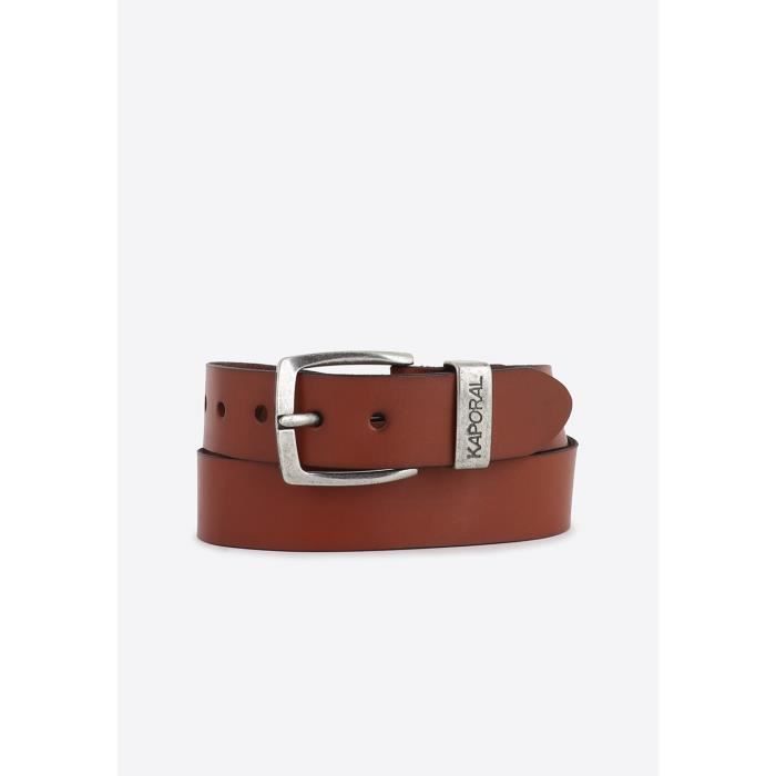 Ceinture Vintage Kaporal – Cuir Véritable, Boucle Logo – Homme, Taille Ajustable