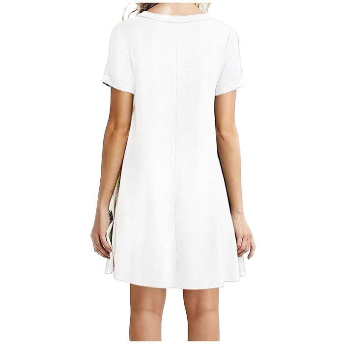 Robe D'été Femme Manches Courtes - Col V Profond Avec Nœud Papillon, Coupe Loose, 100% Polyester Léger