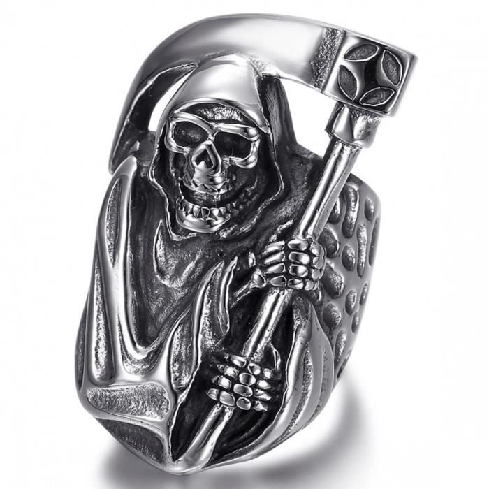 Bague Chevalière Homme Tête De Mort Pirate, Bijou Gothique En Acier