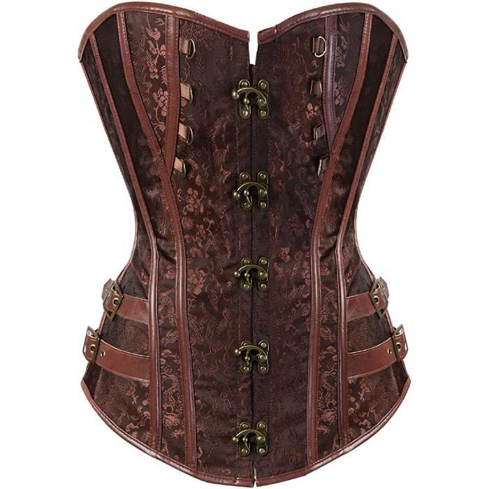 Bustier Corset Cuir Femme Pirate Steampunk Grande Taille, [Z270] Marron