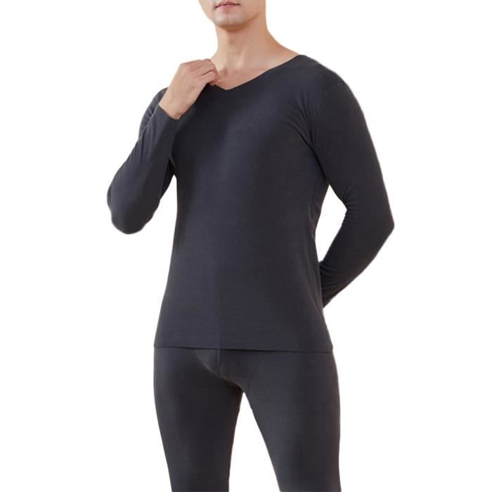 Sous-vêtements Thermiques Homme Hiver – T-shirt Manches Longues + Pantalon Polaire – Sport, Ski, Randonnée
