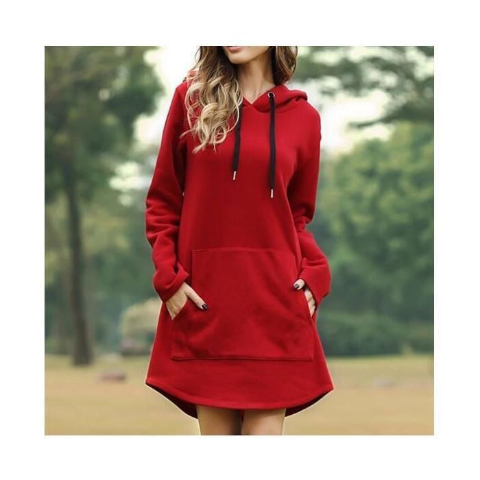 Robes de couleur unie pour femmes automne hiver col rond poche