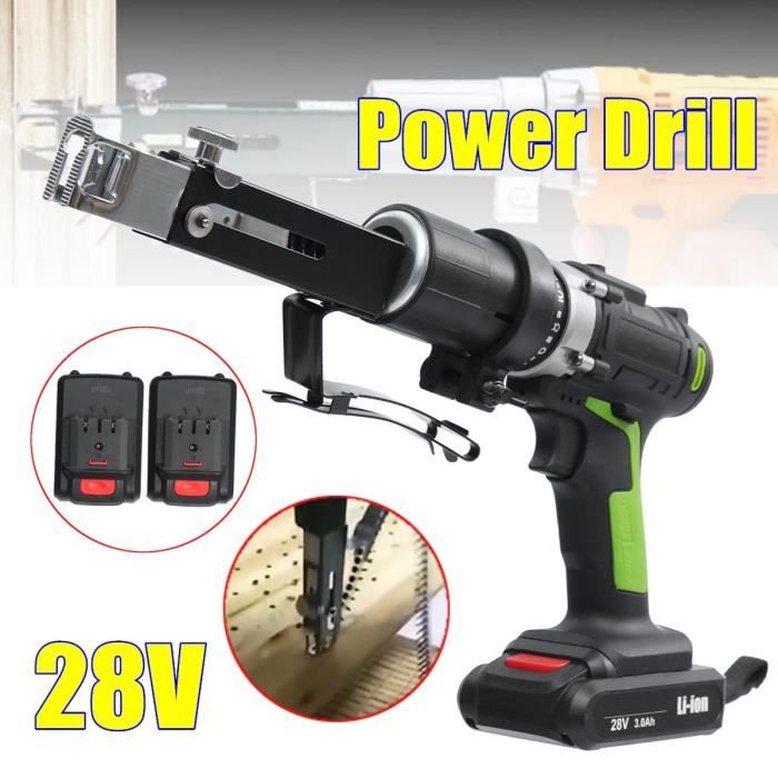 28V Sans fil Perceuse Electrique Chaîne Pistolet + 2x Li-ion Batterie  Rechargeable - Cdiscount Bricolage