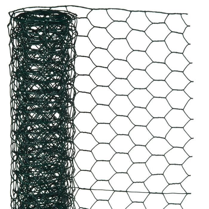 Grillage en fil de fer galvanisé hexagonal plastifié vert 1 x 2,50 m - 13 mm - NATURE