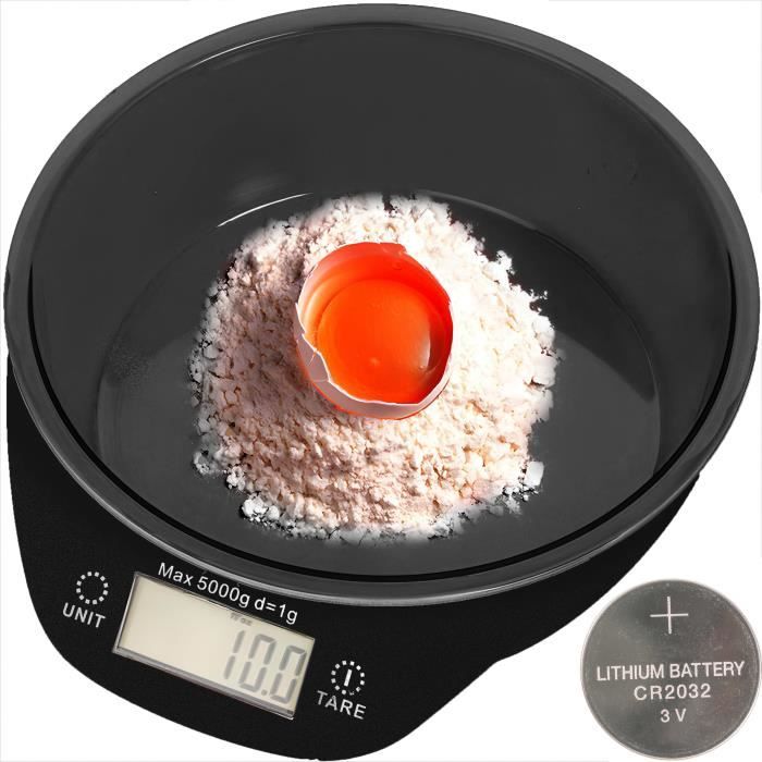 Retoo Balance de Cuisine avec Bol Capacité Jusqu'à 5 kg électronique Domestique Numérique Écran LCD Haute Précision Noir