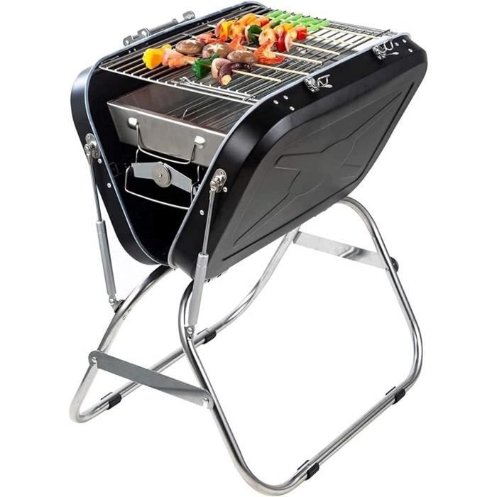 Mini Barbecue à Charbon Portable Pliable 35x27x20cm - Acier Inoxydable Pour Balcon Camping Pique-Nique
