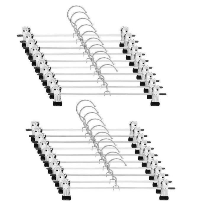 Lot De 20 Cintres Métalliques Pour Pantalon Et Jupe – Pinces Clips – 28cm, Inox