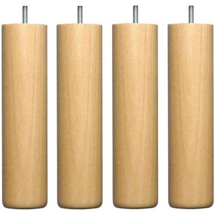 4 pieds cylindriques bois naturel 25 cm