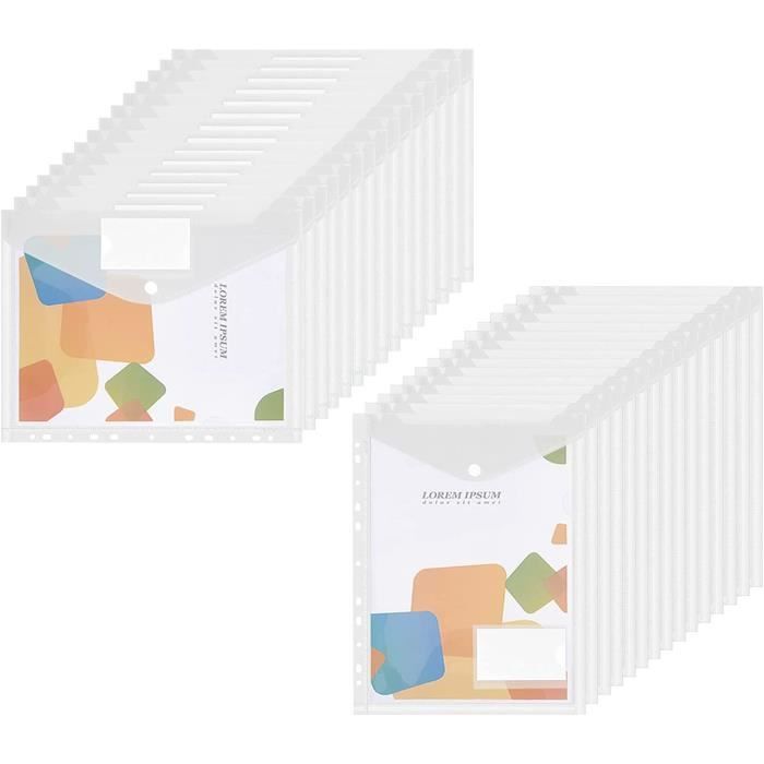 Pochette Porte-Document A4, Lot de 30 Pochette Plastique A4 avec 11 Trous, Pochette Transparente 
