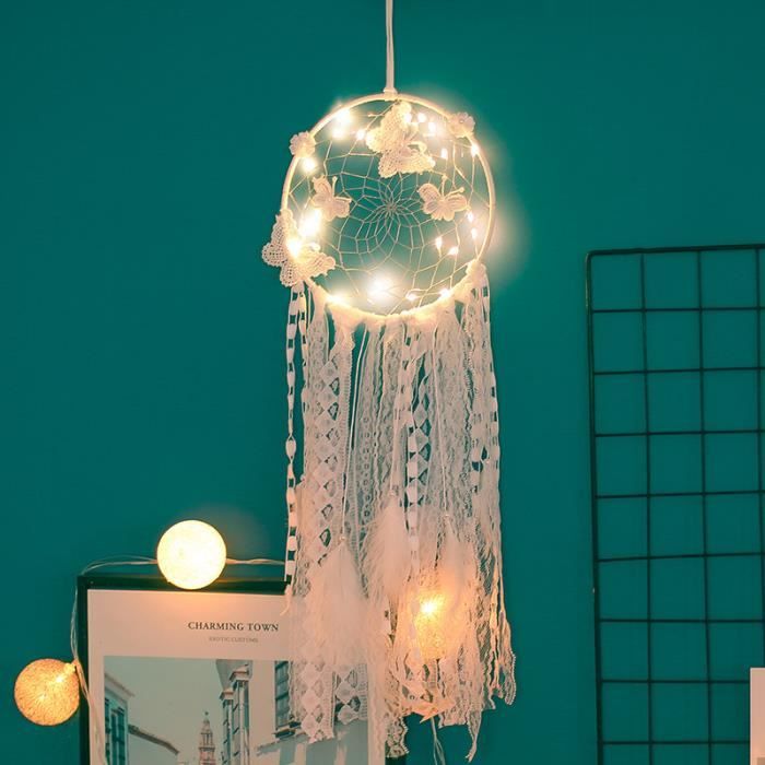 Décoration Murale Suspendu Bohème Luxspire Capteur de Rêve Rond Décoration d/'Intérieur à la Main avec des Franges pour Chambre d/'Enfant Salon Attrape Rêve avec Lumière LED Décoration Tenture Rétro
