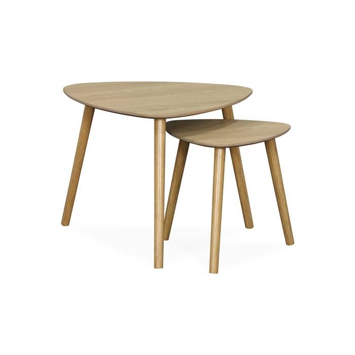 lot de 2 tables gigognes style scandinave sweeek - décor bois naturel - pieds en compas - gain de place