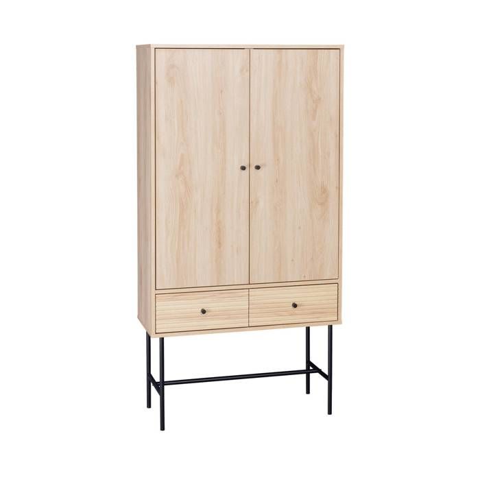 armoire dressing effet bois rainuré 2 portes. 2 tiroirs. 3 étagères
