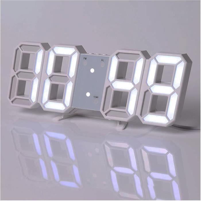 Horloge numérique LED 3D lumineuse, horloge murale multifonctionnelle créative, prise USB, horloge électronique, décoration de la maison  15