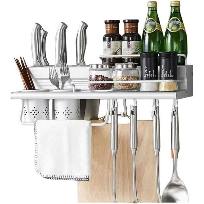Porte-ustensiles De Cuisine Mural En Acier Noir - Organiseur Casseroles
