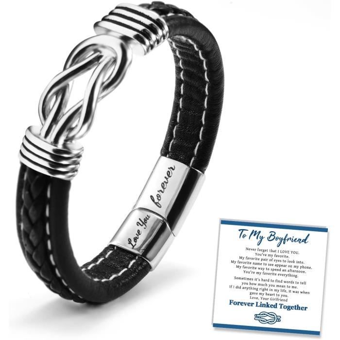 Bracelet Pour Homme En Cuir Tissé Avec NœUd D'Infini En