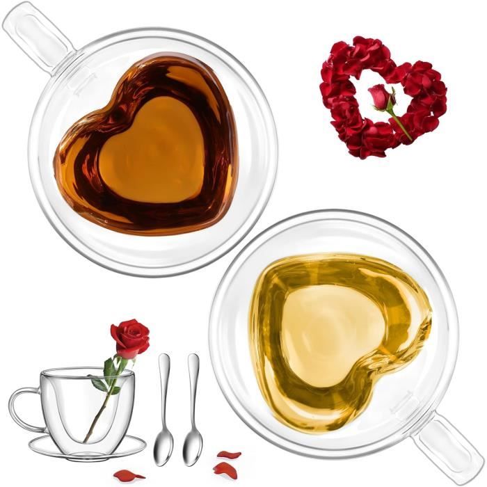 Lot De 4 Tasses Expresso Double Paroi 120 Ml Glastal - Verre Borosilicate Isolant Avec Poignée - Cadeau Idéal Saint Valentin Ou Anniversaire