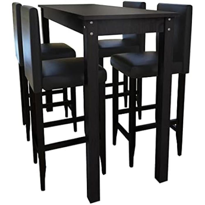 Table de Bar - VIDAXL - Noir - 1 Table et 4 Tabourets - Style Contemporain - Ergonomique