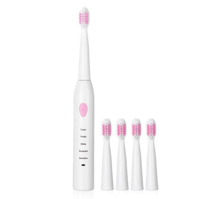 Brosse à Dents Électrique Rechargeable Sans Fil - 4 Modes De Nettoyage - 8 Têtes Incluses - Blanche