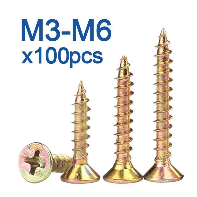 sourcing map Laiton Bois Vis, 50pcs M3 x 10mm Fente Entraînement Plat Tête Auto Taraudage Vis Tête Fraisée pour Travail Bois Meubles