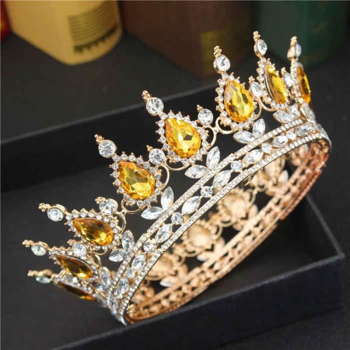 Truee Couronne Diadème Ronde En Cristal Doré - Diadème Luxueux Pour Mariage, Reine, Fille, Anniversaire Et Soirées Festives