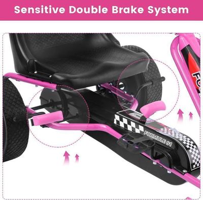 GOPLUS Kart à Pédales Enfants, Siège Réglable,Avancer et Reculer, avec Embrayage et Frein, Pédales Antidérapantes, 4 Roues en Caoutchouc et Plastique, Vélos et Véhicules pour Enfants 3-8 Ans (Rose