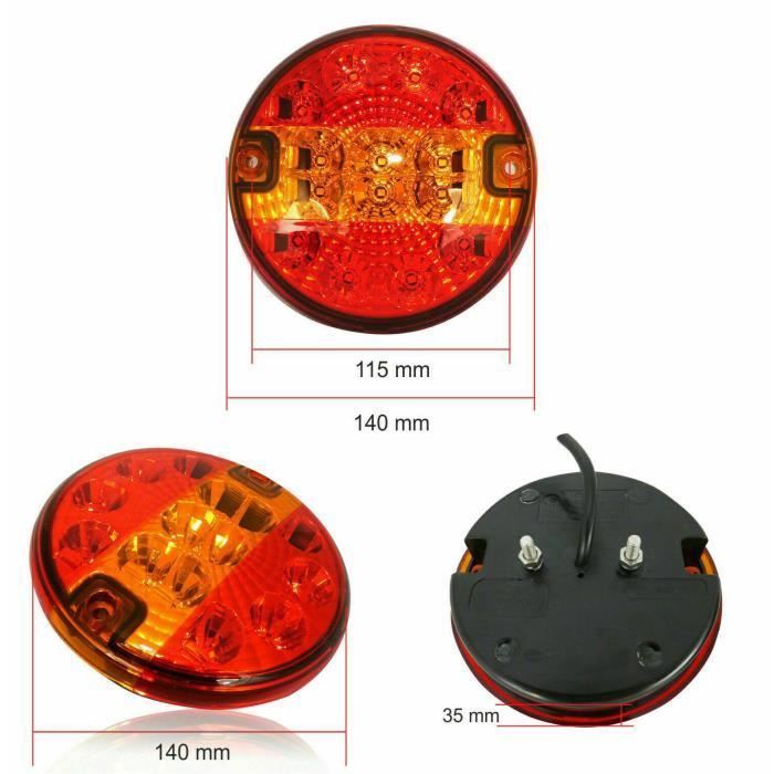 2x Feux Arrière LED Remorque Rond Hamburger - Feu Stop Clignotant 12V-24V Rouge & Blanc