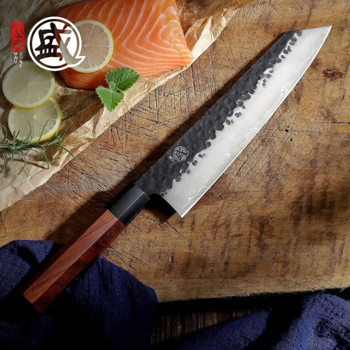 Couteau Japonais De 23 Cm, Couteau De Cuisine Kiritsuke En Acier À Haute  Teneur En Carbone, Couteau Cuisine Forgé À La Main[x435] - Cdiscount Maison