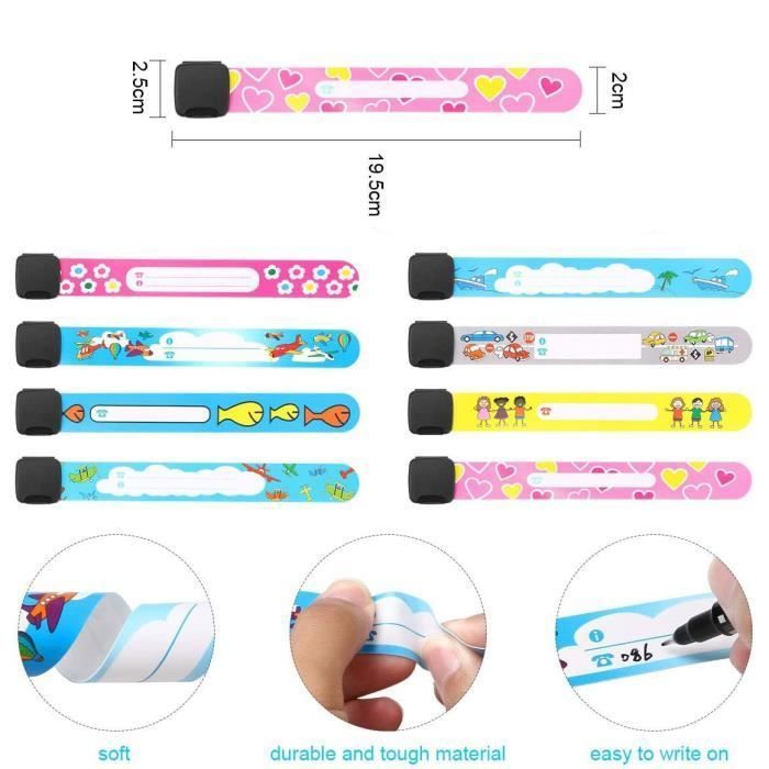 20 Bracelets Identification Sécurité Enfants Avec Stylo - Anti-Perte Urgence Garçons Filles