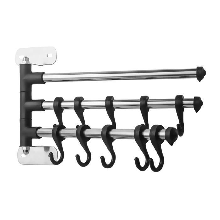 Crochets Ajustables Inox Barre Murale Cuisine Acier Inox 40cm - 7 Crochets Ajustables - Porte-ustensiles 30kg - Pour Cuisine/salle De Bain Support Outils 30kg