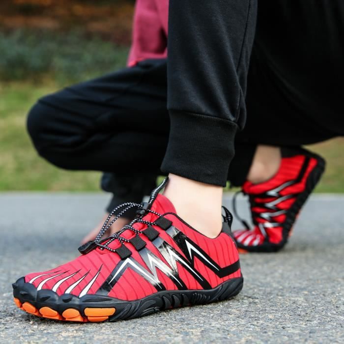 Chaussures Minimalistes Barefoot Homme Femme Antiderapant Respirante Sport Fitness Rouge